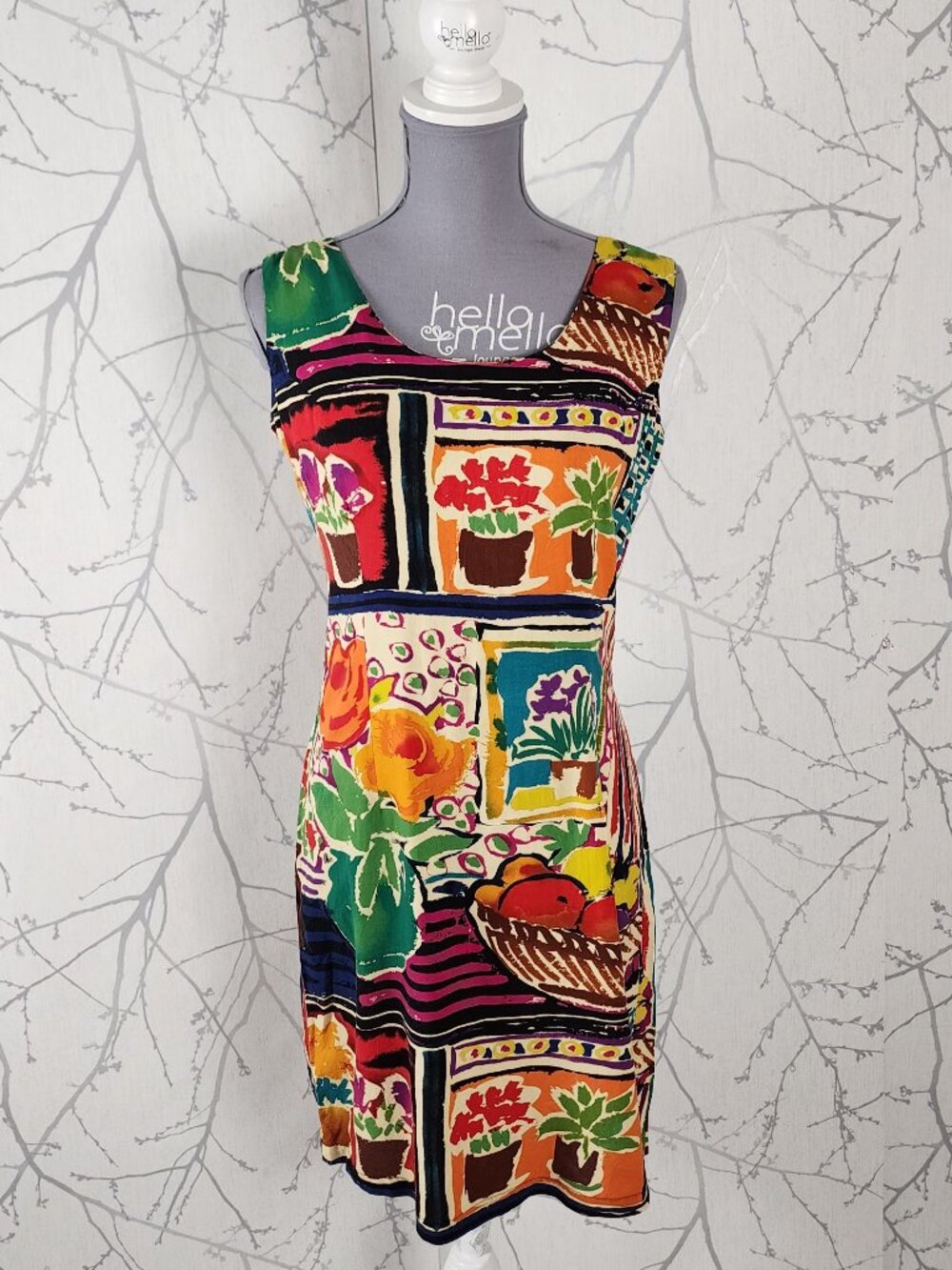 Jams World VTG Colorful Artsy Flowers Fruits Round Neck Dress